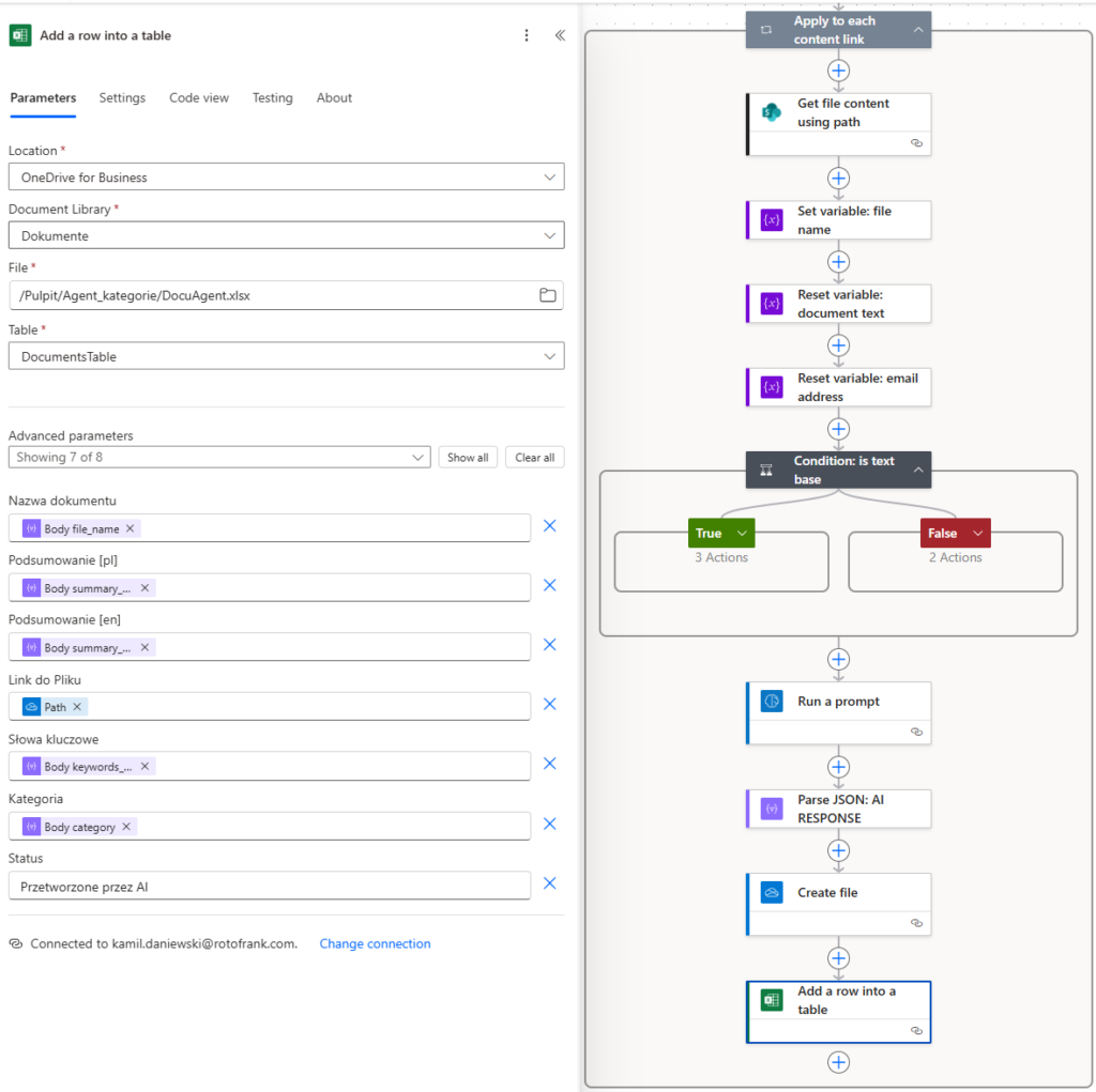 Power Automate – zapis dokumentu i rejestracja danych w Excelu jako element automatyzacji dokumentów z AI